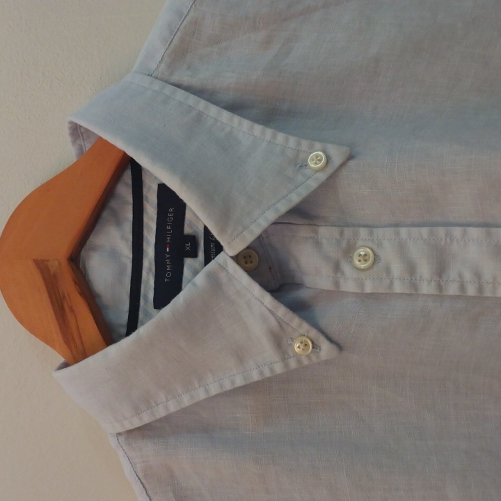 Pale Blue XL Tommy Hilfiger Linen Summer/Resort Shirt